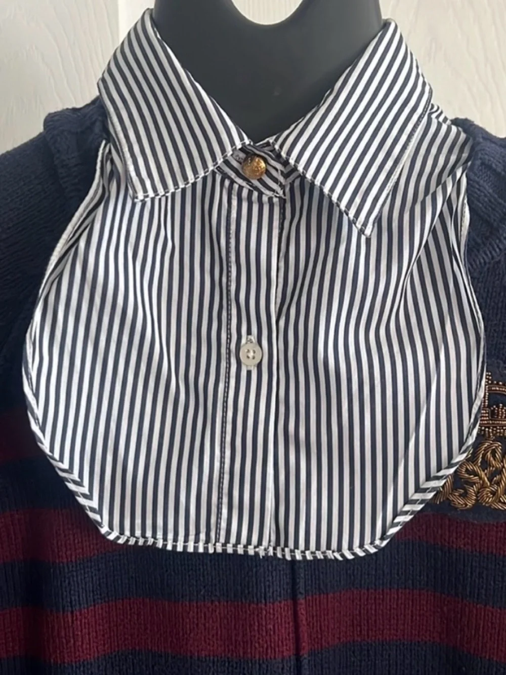 Ralph Lauren Navy & Burgundy Layered Bullion-Crest Top Striped Crewneck - Picture 5 of 5